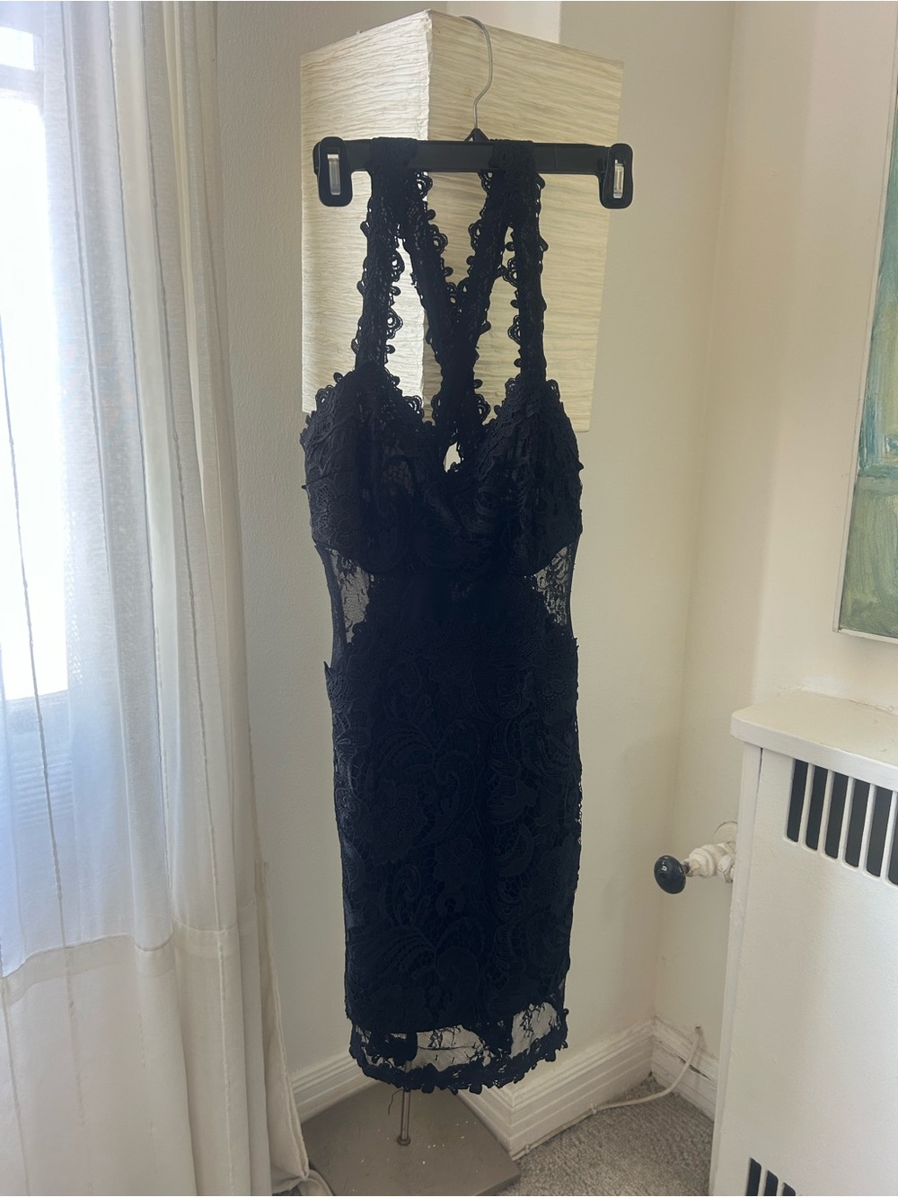 VENUS Black Lace Cocktail Dress with Scalloped Straps